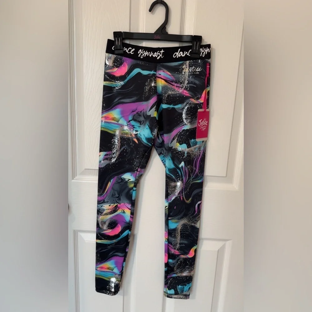 Justice Dance Gym Black and Pink Abstract Leggings